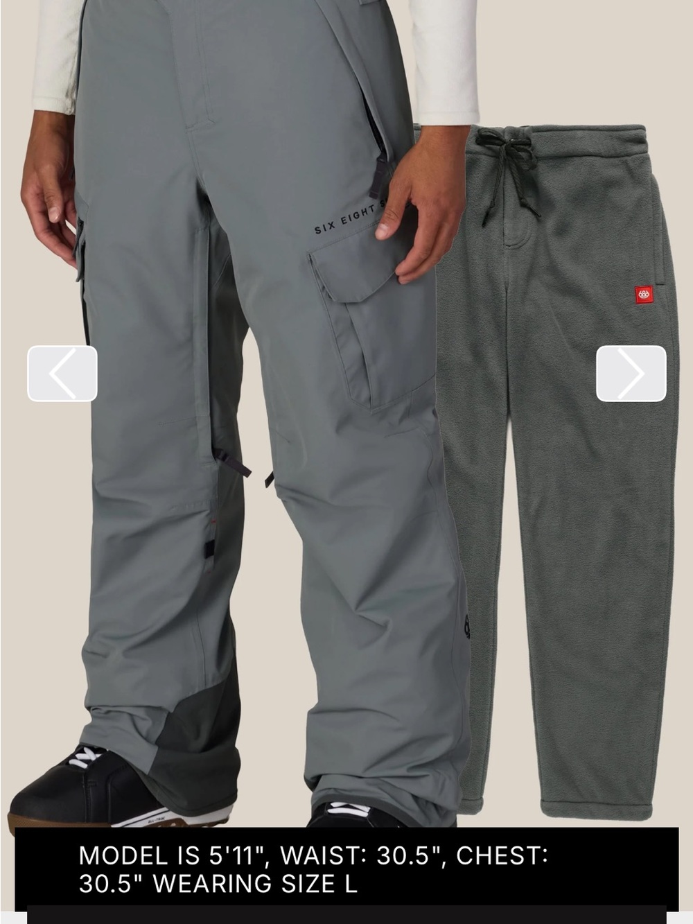 686 Men's Light Gray Snowboarding Cargo Pants - Tactical Pockets